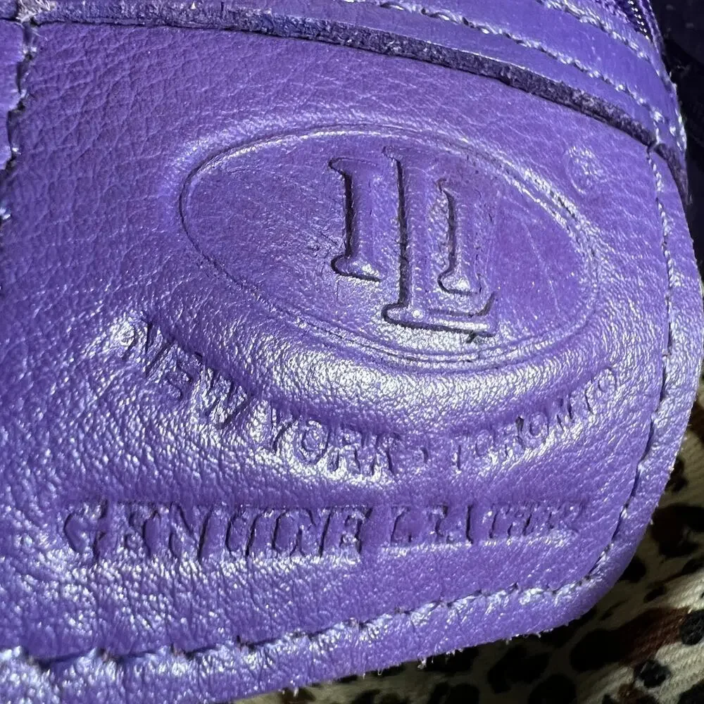 ILI NY Crossbody Bag Purple‎ Pebbled Leather Leopard Lining 8